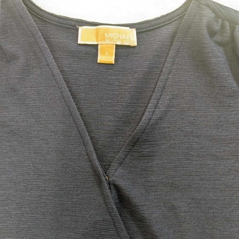 Michael Michael Kors V-Neck Waist Tie Elegant Navy Faux Wrap Blue Top Size Small